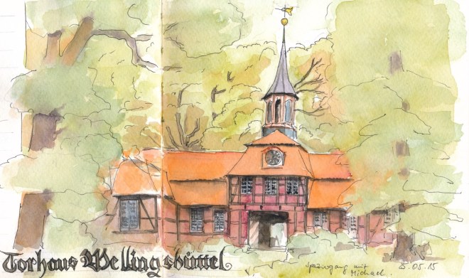 Torhaus des Gutes Wellingsbüttel im Alstertal. White Nights Aquarellfarben in Kunst&Papier Aquarellbuch.