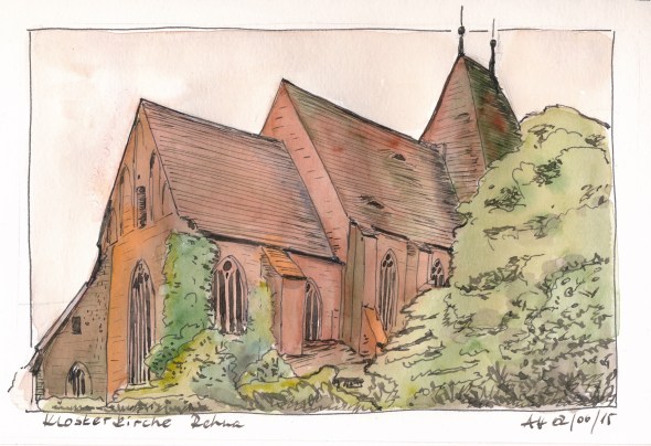 Klosterkirche Rehna von Nordosten. Super5-Tinte und Wasserfarbe in S&B Beta. 