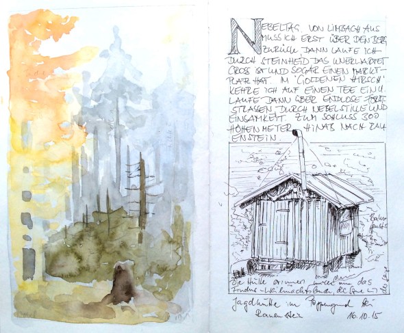 Nebelwanderung vom Rennsteig nach Rauenstein. Seite aus meinem Reisetagebuch. 