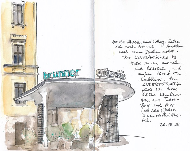 Albertsplatz, Coburg. PITT-Marker und Wasserfarbe in S&B Beta. 